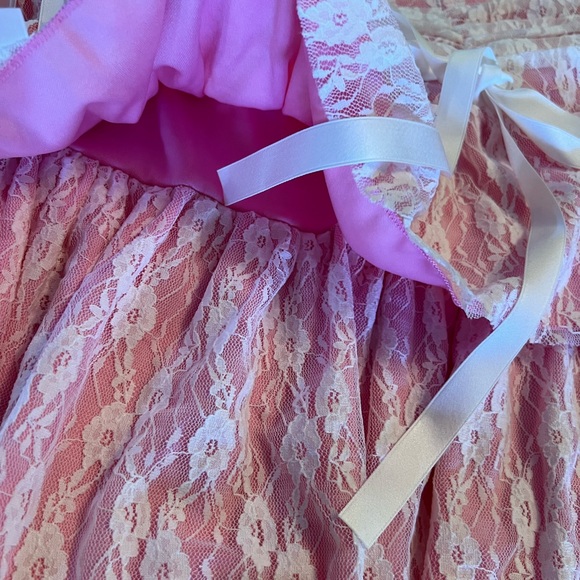 XL SHEIN MOD Knot Front Ruched Two Layer Hem Sexy Pink Lace Skirt Bows Kawaii - Picture 8 of 10